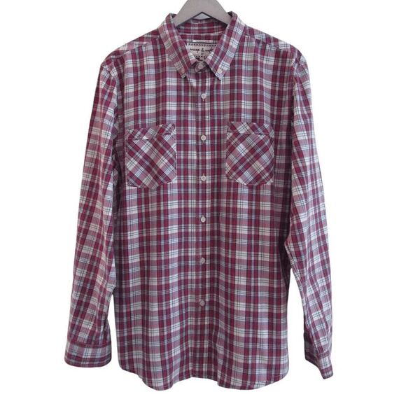 Warp & Weft Red White Blue Plaid Button Up Shirt Sz XL - Picture 1 of 3